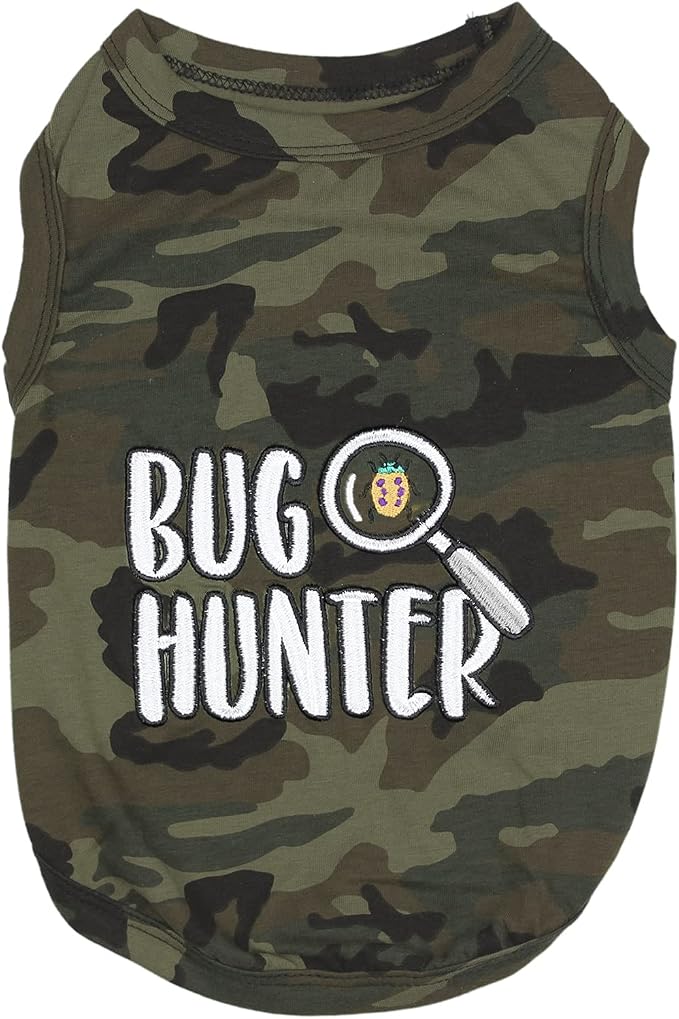 Parisian Pet Dog Shirt – 100% Cotton Shirts for Large Dogs - Sleeveless Puppy Vest – Bug Hunter Pet Apparel – Breathable Pullover Summer Camo Dog Clothes - Stretchy Funny T Shirts for Dogs
