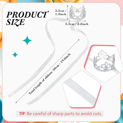 2 Pcs Dog Crown Headband Dog Tutu Dress Set Crystal Rhinestone Tiara Crown Tutu Skirt Pet Dress Costume for Puppy Birthday Party Wedding Photo Prop Costume(Small,White)
