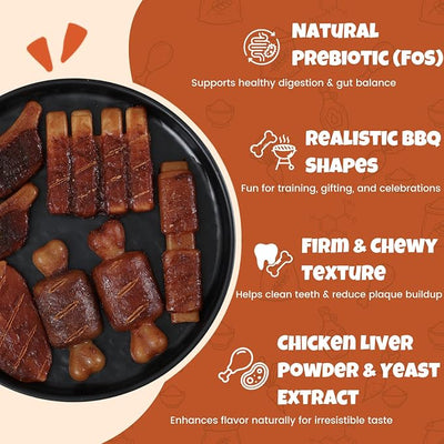 Havira BBQ Dog Treats Ham Bone 12 Count, Grill-Shaped Rawhide Free Dog Chews Bone, Easily Digestible, for All Life Stages
