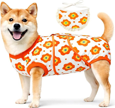 Surgery Recovery Suit for Female/Male Dog After Spay/Neuter, Bandana Set Included, Substitute E-Collar & Cone Anti Licking Wounds, Medium/Large/Small Dogs Body Surgical Suits, Pet Onesie, M