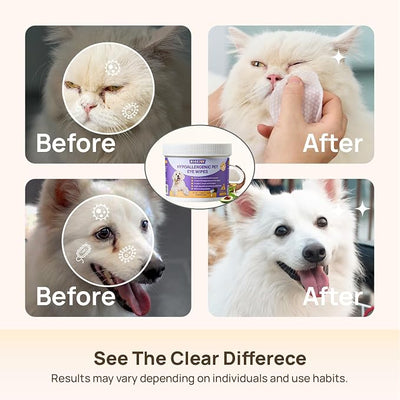 HICC PET Eyes Wipes for Dogs & Cats - Gently Remove Tear Stain, Debris, Discharge, Crust - Coconut Oil Pet Cleaning Grooming Deodorizing Wipes Wash Cleaner for Eyes, Wrinkle, Face - 100pcs