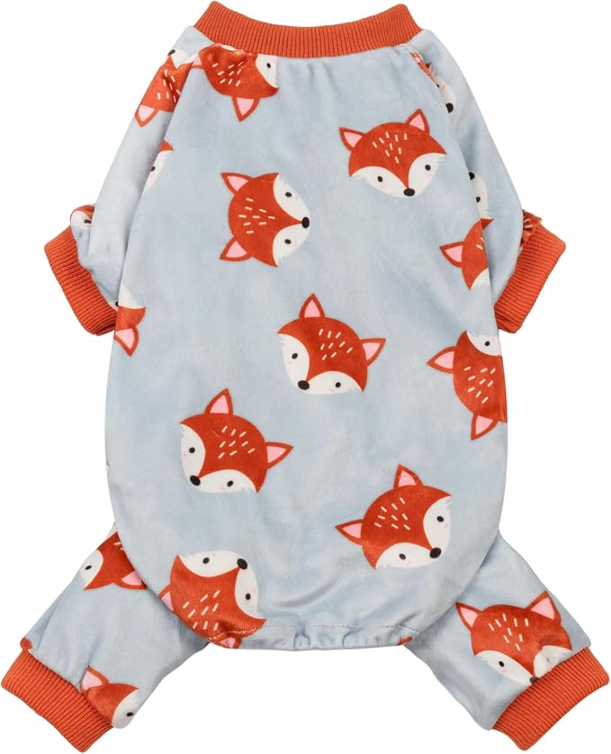 Fitwarm Funny Fox Dog Pajamas, Warm Dog Onesie, Dog Clothes for Small Dogs Girl Boy, Lightweight Velvet, Pet Outfit, Gray, Orange, Small