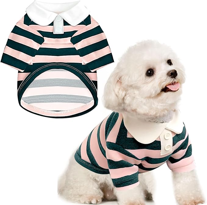 BAEJMJK Cute Dog Shirt Boy Girl Dog Clothes Striped Collared Polo T-Shirt for Small Medium Dogs Cats Soft Breathable Pet Puppy Outfits(Pink,X-Small)