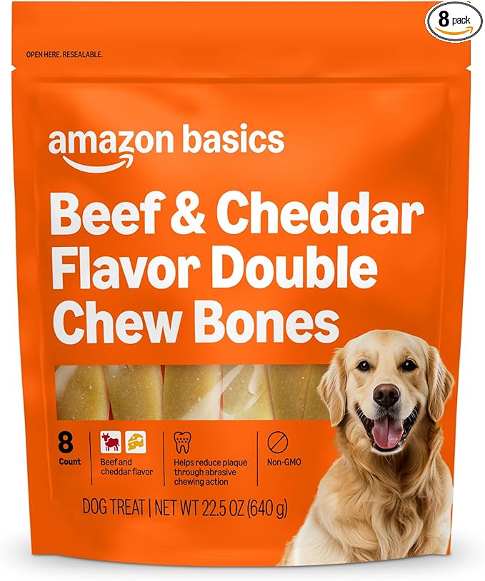 Double Chew Bone Dog Treats, Beef and Cheddar - 8 Count, 1 Pack