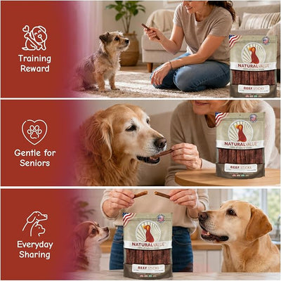 Loving Pets Natural Value Beef Sticks - Soft Jerky Dog Treats for Large & Small Breeds - Healthy Gluten, Wheat, Soy & Grain Free Pet Treats for Dogs