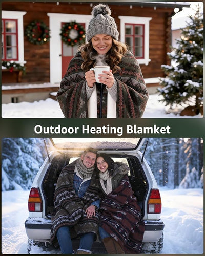 Heated Wearable Blanket, Faux Cashmere Electric Throw with 3 Heating Levels, USB-C Powered, Southwestern Pattern, 40x65 Inches(Brown(Thin))