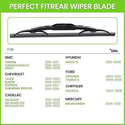 PARRATI® 13 Inch Rear Wiper Blade Replacement for 2015-2023 Cadillac Escalade/2010-2017 GMC Terrain 2015-2023 Yukon/2006-2010 Explorer/2004-2008 Chrysler Pacifica,All-Season Windshield Wiper(13-T)