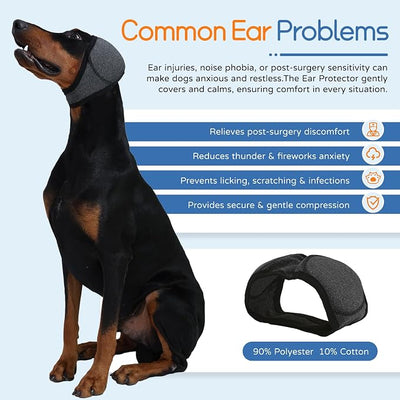 Dog Ear Muffs & Swim Cap and No Shake Ear Wrap for Bathing, Hematoma, Drying & Noise Anxiety Relief - Elastic Waterproof Ear Protection with Calming Hoodie for Grooming