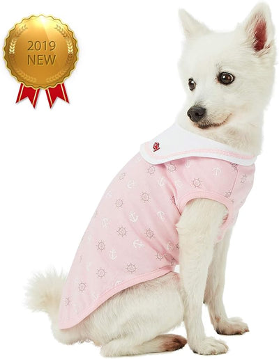 Blueberry Pet Soft & Comfy Summer Vacation Beach Cotton Dog T-Shirts, 2 Pack, Sea Lover Girl Power Shirts Tank Top Clothes, Back Length 16", for Medium Large Dogs