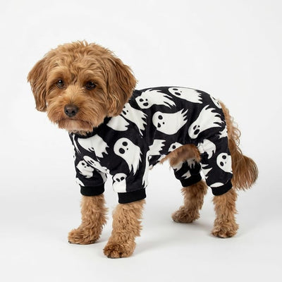 Fitwarm Halloween Ghost Dog Pajamas, Funny Halloween Costumes for Dogs, Fleece Dog Onesie with Feet, Doggy Clothes for Small Dogs Boy Girl, Pet Apparel, Black, White, XS
