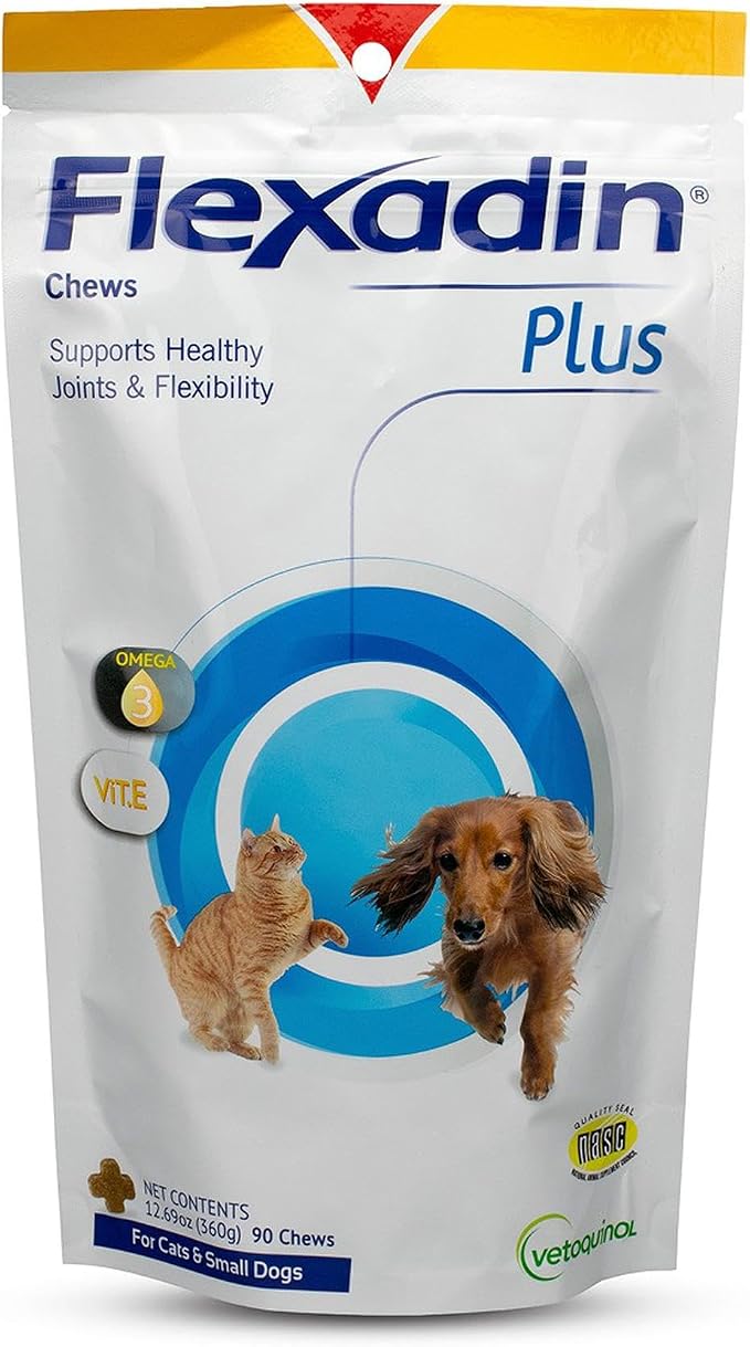 Flexadin Plus - Hip & Joint Support for Cats & Small Dogs - Flexibility & Cartilage Support - Aids with Pet Mobility - Green-Lipped Mussel & Vitamin E - for Pets Up to 30 lbs - 90 Chews