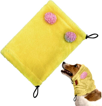Dog Ear Muffs Noise Protection - Soft Calming Hood for Anxiety Relief, Fireworks, Thunder, Grooming & Vet Visits - Elastic Headband & Comfortable Neck Warmer for Travel (Yellow, Medium)