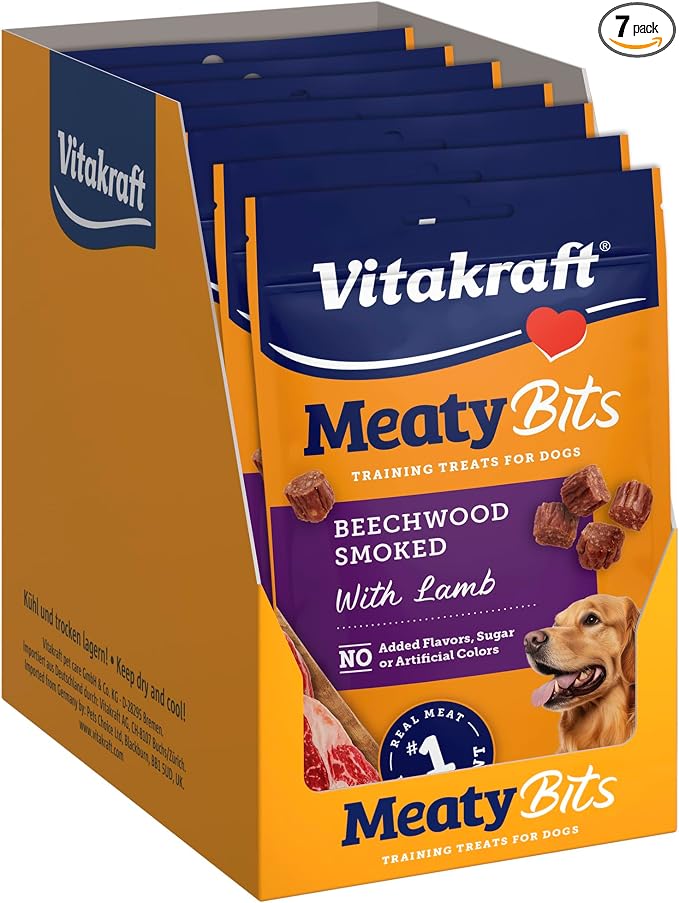 MeatyBits Lamb, Training Treats for Dogs, Naturally Smoked, Real Meat #1 Ingredient, No Added Sugar, No Artificial Flavors or Colors, Soft Dog Treats, Bag, 2.2 oz, 7 Count