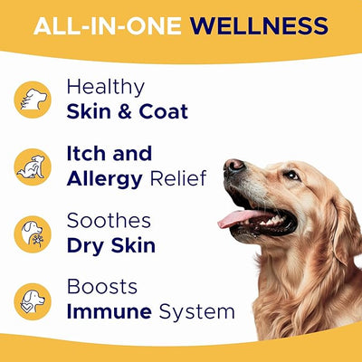 Omega 3 Fish Oil for Dogs (180Ct) - Skin&Coat Chews - Dry & Itchy Skin Relief + Allergy Support - Shiny Coat - EPA&DHA Fatty Acids - Salmon Oil Chews Promotes Heart, Hip & Joint Support