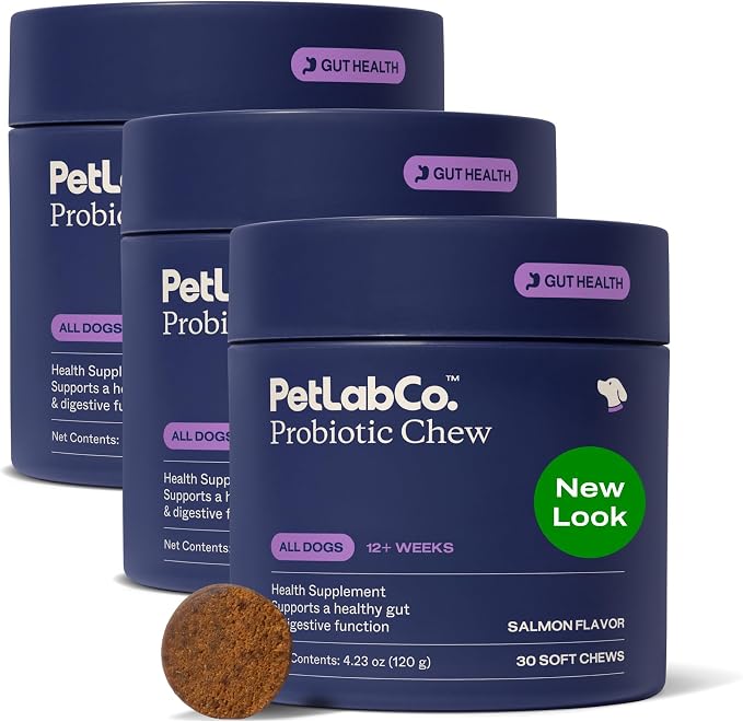 Probiotics for Dogs, Support Gut Health, Occasional Diarrhea, Digestive Health & Seasonal Allergies - Salmon Flavor - 30 Soft Chews - Pack of 3