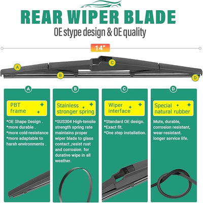 26" 22" 14" Windshield Wiper Blades Replacement for Lexus RX330 2004-2006,RX350 2007-2009,RX400h 2006-2008 Premium All Weather Front Rear Wipers Set - OEM Quality (Pack of 3)
