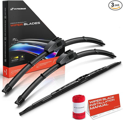 A-Premium 22"+20"+22" Windshield Wiper Blades with Wear Indicator & Towel | Compatible with Mercury Cougar 1999 2000 2001 2002, Front Rear Wipers Blade Set for Hook/Hook Arm Connector, Pack of 3