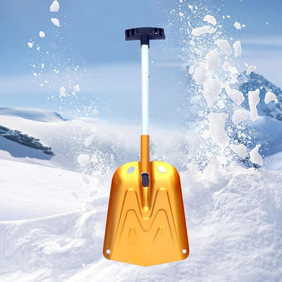 Snow Shovel Detachable Bright Gold Color Car Snow Shovel with Skidproof Handle Rust-Resistant Aluminium Alloy Portable for Cars, Snowmobiles, Camping