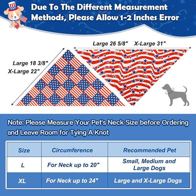 Vivifying 4th of July Dog Bandana, 2 Pack Triangle Pet Scarves with Double-Sided Independence Day Designs, Polyester Memorial Day Pet Bibs for Small, Medium & Large Dog (X-Large, American Flag & Star)