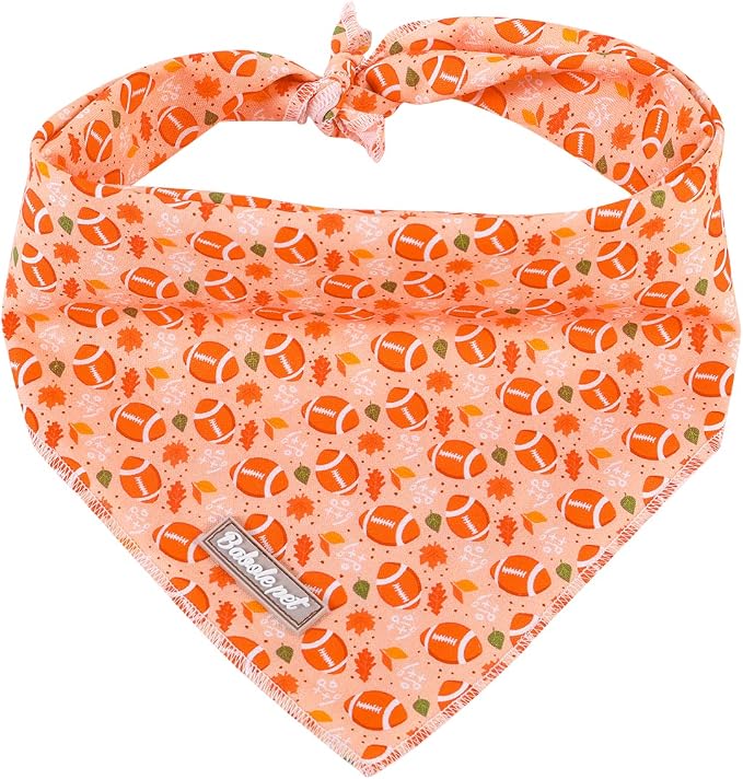 Fall Dog Bandanas Girl Boy American Football Cotton Washable Comfortable Triangle Dog Scarf Adjustable Pet Bib Kerchief for Small Medium Large Dogs L
