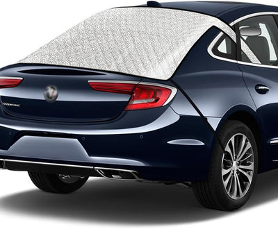 IC ICLOVER Car Rear Windshield Cover, 4-Layer Waterproof Back Window Protector for Ice and Snow Sun UV Rays Dust, Winter Hail Frost Shield, with Windproof Strap - Fits Most Sedans, SUV | Medium