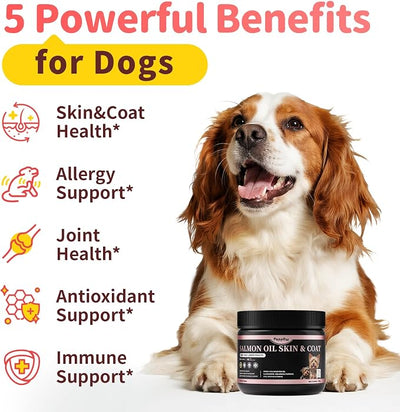 Salmon Oil for Dogs Skin & Coat, 13 in 1 Wild Alaskan Fish Oil for Dogs - Omega 3 EPA & DHA & ALA Fatty Acids, Dog Allergy Relief Chews, Joint & Immune Support, 90 Count, Chicken Flavor, Soft Chews