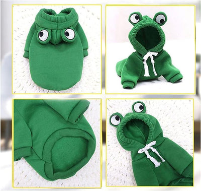 Dog Hoodie Basic Sweater Coat Cute - Frog Shape Warm Jacket Pet Cold Weather Clothes Outfit Outerwear for Cats Puppy Small Medium Dogs - Size L