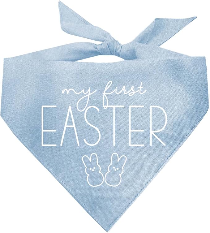 My First Easter Dog Bandana | 100% Cotton Adjustable Triangle | Made in USA | Easter Bunny | Egg Hunt| Funny Outfit Prop Photoshoot |Baby Blue, One Size (392)