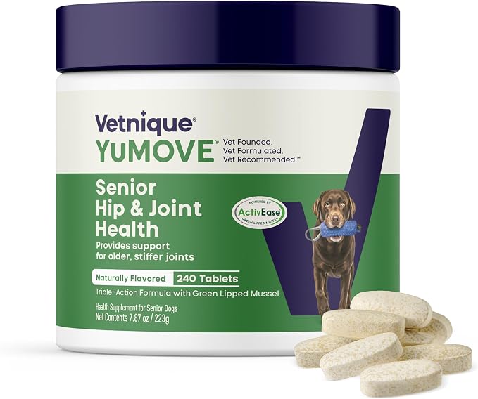 Senior Dog Joint Supplement with ActivEase Green Lipped Mussel - Glucosamine for Dogs, Hyaluronic Acid & Omega 3 – Advanced Mobility Support for Aging Dogs (240ct Chewable Tablets)