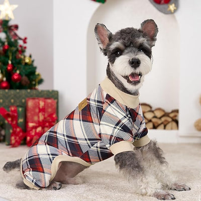 XPUDAC 4 Pack Dog Pajamas for Small Dogs Cats Plaid Doggie Clothes Puppy Onesies Christmas Pajamas Jumpsuits Pet Pjs Shirt Apparel X-Large, Red Green Khaki Grey