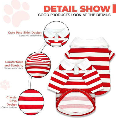 BAEJMJK Cute Dog Shirt Boy Girl Dog Clothes Striped Collared Polo T-Shirt for Small Medium Dogs Cats Soft Breathable Pet Puppy Outfits(Red,Medium)