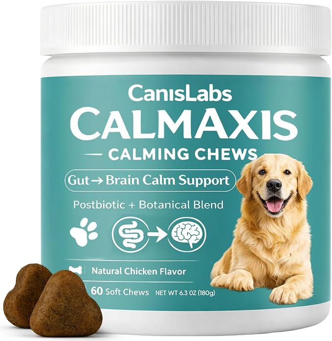 Calmaxis Chews, Postbiotic Chews for Dogs, Supports Calm Behavior & Gut Health, Postbiotic Complex & L-Theanine, Natural Chicken Flavor, 60chews for Small & Large Dogs