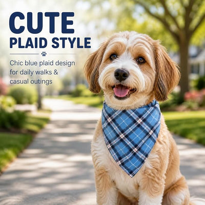 Boy Dog Bandana Medium-Blue Black DogPlaid Handkerchief Accessories for Small Medium Dogs(M)