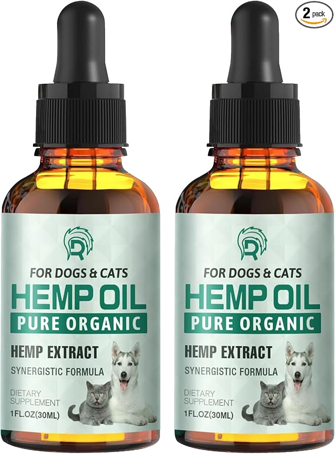 2 Pack Hemp Oil for Dogs and Cats - Anxiety Stress Sleep Allergies Arthritis Seizures Pain Relief - Promotes Skin Hip Joint Health - Calming Drops for Aggressive Pets