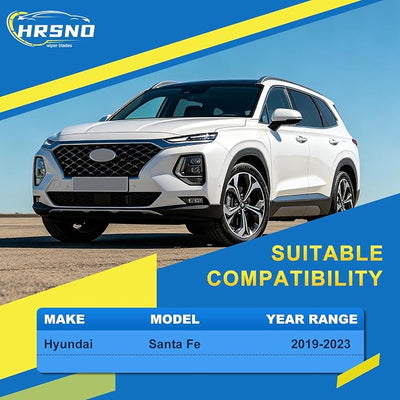 HRSNO® Wiper Blades:3-Pack Windshield Wipers for Hyundai Santa Fe 2019-2023-All-Season Beam Design-Quiet Streak-Free-Exact Fit Replacement for Hyundai Cars (26"/16"/11")
