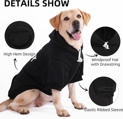 PUPTECK Security Dog Hoodie, Soft Warm Winter Pet Sweater Clothes, Puppy Cold Weather Coats Hooded Sweatshirt with Pocket, Dog Halloween Costume for Small Medium Large Dogs, Black XL