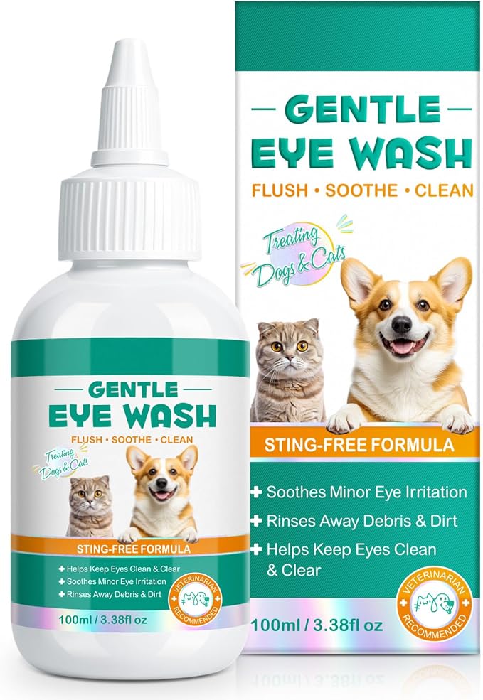 Dog and Cat Eye Wash & Tear Stain Cleaner, Eye Drops for Dog and Cat Eye Infection Treatment to Soothe Irritation, Relieve Dry Eyes Pink Eyes, Safe & Gentle for All Animals, 3.38 fl oz