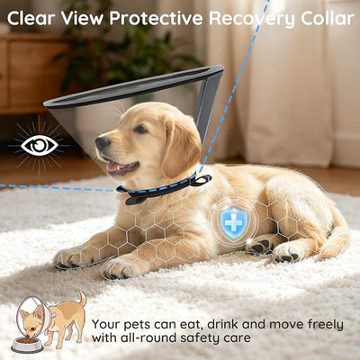 Clear Dog Cone for Small Dogs After Surgery, Adjustable E-Collar to Stop Licking with Padded Neck for Mini Schnauzer, Soft Recovery Collar with Reflective Trim for Night Visibility, Black S