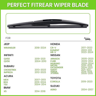 PARRATI® 12 Inch Rear Wiper Blade Replacement for 2013-2023 Subaru Crosstrek 2012-2023 Impreza/2017-2022 Honda CRV/2018-2024 Jeep Wrangler,All-season windshield wiper(12-B)