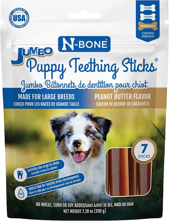 Jumbo Puppy Teething Sticks Peanut Butter Flavor Dog Treats, 7 Count 7.28-oz Bag