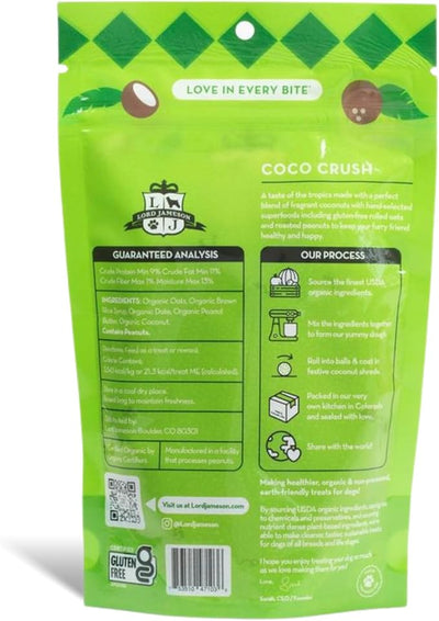 Lord Jameson Coco Crush 6 oz: Organic Soft & Chewy Dog Treats | Natural Puppy & Senior Treats | Easy Chew Hypoallergenic Dog Snacks | Gourmet Healthy Training Treats for Small & Large Dogs
