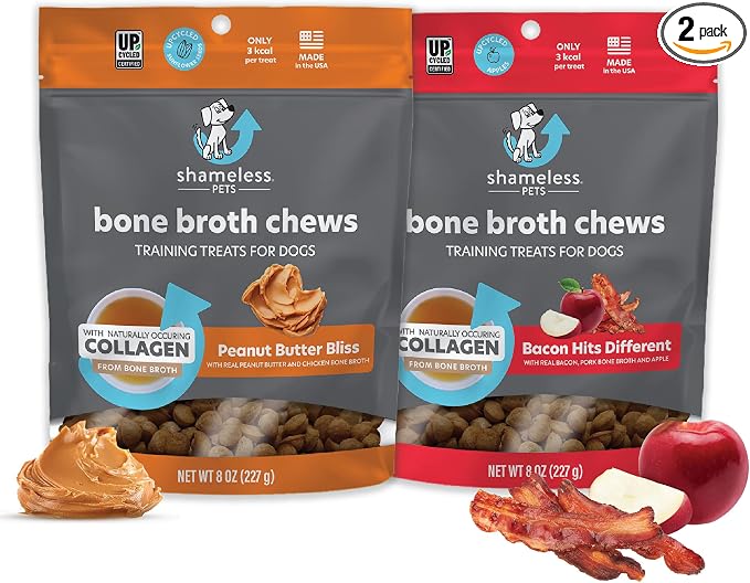 Dog Training Treats Bacon/Apple and Chicken/Peanut Butter - Natural and Soft Puppy Treats with Collagen - Medium Dog Treats Pack of 2 (8oz Each)