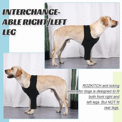 ROZKITCH Dog Sleeves for Wounds Front Legs Right Left, Pet Prevent Licking Wound Elbow Knee Protector, Dog Recovery Suit Cone Collar Alternative for Sprain ACL CCL Arthritis Joint Care Black L