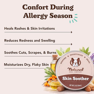 Natural Dog Company Skin Soother Dog Skin Balm for Skin Care – Moisturizing Balm for Dry Itchy Skin, Outdoor Play, Beach Days & Hot Weather, Hot Spot Treatment with Coconut Oil & Vitamin E, 1 oz Tin