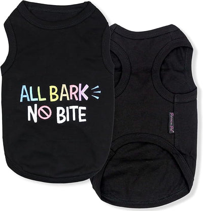 Parisian Pet Dog Shirt – 100% Cotton Shirts for Small Dogs - Black Sleeveless Puppy Vest – All Bark No Bite Pet Apparel – Breathable Pullover Summer Dog Clothes - Stretchy Funny T Shirts for Dogs