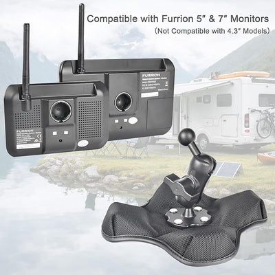 VAUBORTTI for Furrion 5″ & 7″ Camera Monitor Mount, RV Beanbag Dashboard Holder with 1" Ball Adjustable Aluminum Arm, Anti-Slip Base, No Drill Mount for Truck Trailer Backup Systems