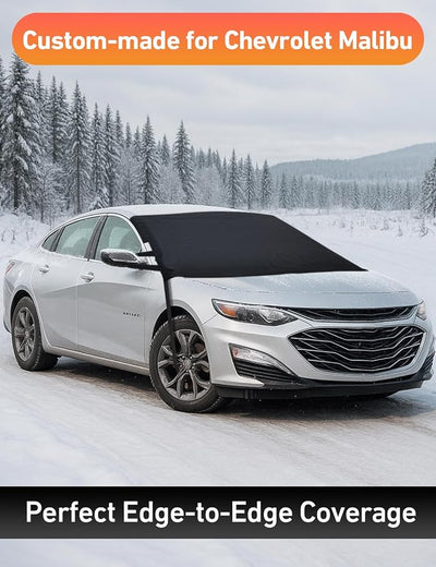 EcoNour Car Snow Cover Compatible for Chevrolet Malibu | Windshield Cover for Ice and Snow with S-Hook Straps | Heavy-Duty 600D Oxford Winter Car Cover, Waterproof & Anti-Slip