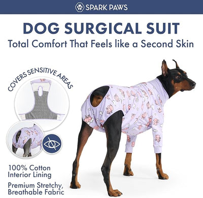 Spark Paws Dog Surgery Recovery Suit – Dog Recovery Suit After Surgery, Anti-Lick Dog Onesie, Abdominal Wound Protector, Soft Cone Alternative for Spay Neuter Male Female Pet Recovery - Pigs Fly - S