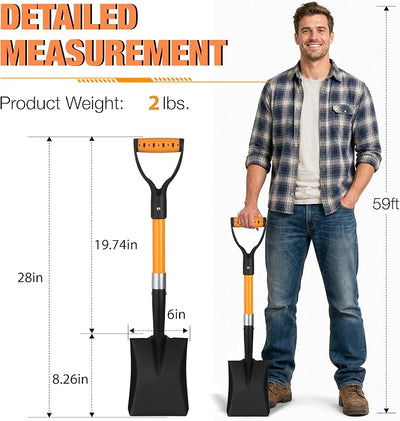 28-Inch Square Mini Transfer Shovel, Kids Small Flat Spade Shovel, Fiberglass Handle with D-Grip & Alloy Steel Head for Gardening, Land Management, Yardwork, Farming, and Outdoors