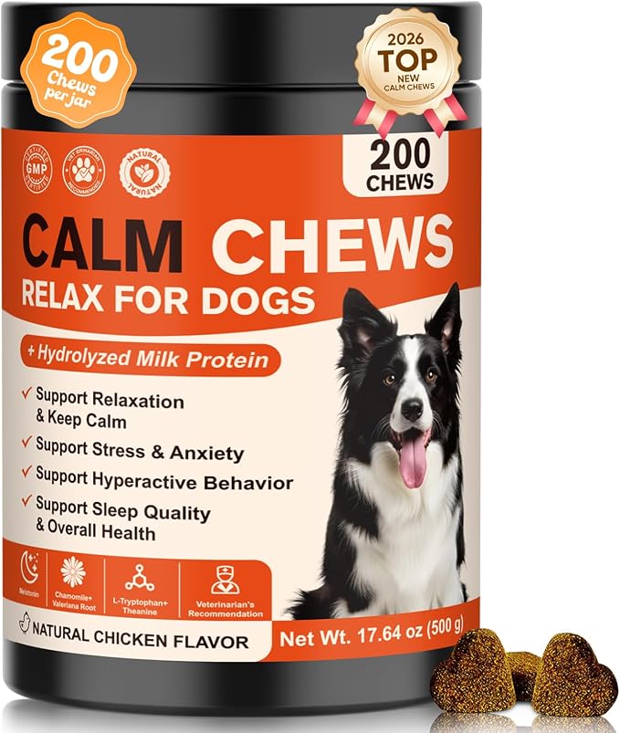 Calming Chews for Dogs-Dog Calming Chews Anxiety Relief Bites with Melatonin HMP for Dog Relaxing Aid-Car Anxiety Fireworks and Thunder Stress Relief Treats Supplements for Puppies Small All Dogs